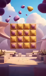 some yellow objects floating over a ground area