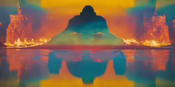 the person is sitting in the shadows near fire
