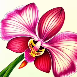 drawing an orchid with colored pencils,a drawing of a pink and yellow flower