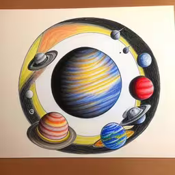 a drawing of a picture of different planets in the circle