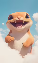a cartoonized animal is flying through the sky