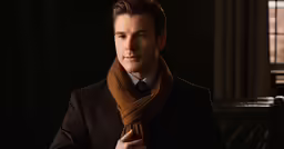 the man is wearing a jacket and tie with a dark suit