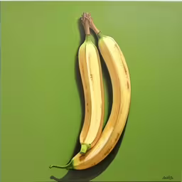 three bananas are on a green surface with some kind of stick