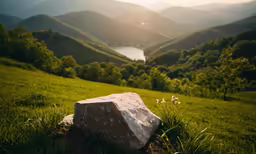 a large rock in the middle of the valley