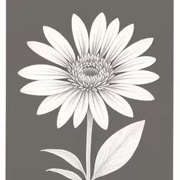 a single daisy on grey background,a flower in black and white on a gray background