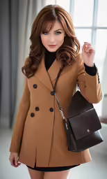 a woman with long legs holding a purse