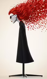 the red headed woman is standing on top of a chair