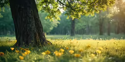 the sunlight is shining in the park area