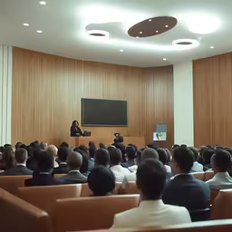 a crowd of people sitting in a lecture hall