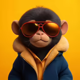 a monkey with sunglasses on and a coat over it