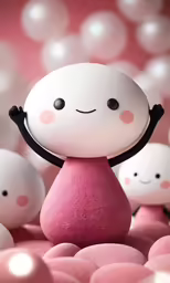 little girl doll with arms up with pink bubbles