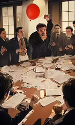 a large table with many men around it