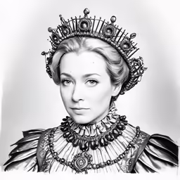a drawing of a woman with an ornate crown