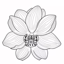 an outline drawing of the large flower in the center,a black and white flower with stripes on it