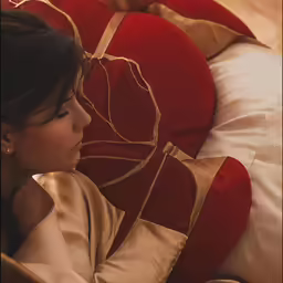 a woman laying on top of a couch wearing a robe