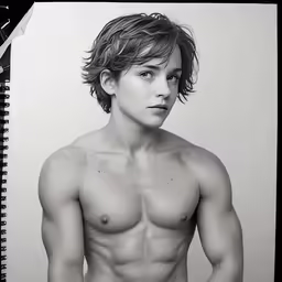 a shirtless man wearing no underwear is posing