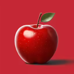 an apple with a green leaf on it