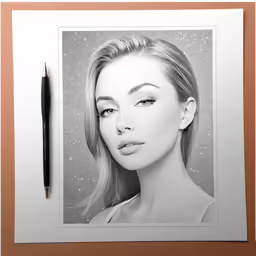 a drawing of a woman is shown with a pen