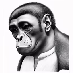 a monkey in formal clothes is drawn by pencil