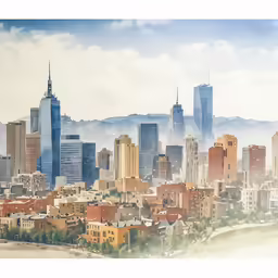 a large city with skyscrapers in the background
