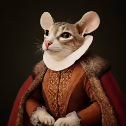 a cat wearing a large brown cape