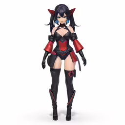a woman in a sexy red and black outfit