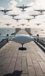 the underside of a large white aircraft near water