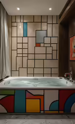 a bathroom with a tub and window