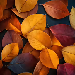 several multi colored leaves are gathered in different sizes