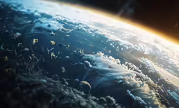 the sun is shining on some clouds and land