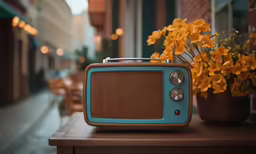 a blue and brown mini - dish toaster on a table