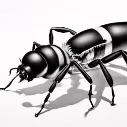 a black and white insect on a white background