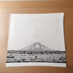 a mountain is seen from a frame in black and white