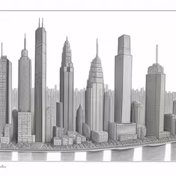 drawing of new york city from lake shore by pencil on paper,this drawing is of cityscape from the water