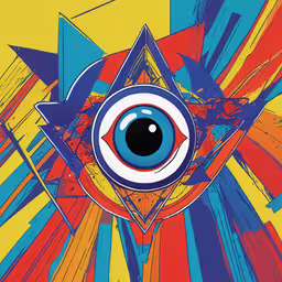 a psychedelic image that is drawn on the side of a box,an eye that is in the center of a painting