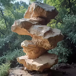 a couple of rocks stacked in the middle of a dirt patch
