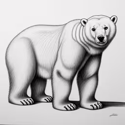 a large white polar bear on a white wall,a drawing of a bear on white paper
