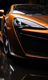 an orange sports car sitting in a building