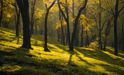 a field with several trees and some grass