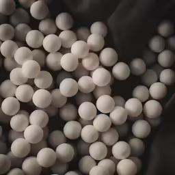 many balls and some black cloth behind it