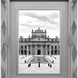 framed photo of a courtyard and palace in the center