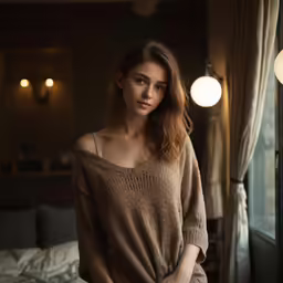 a woman posing for the camera in her hotel room