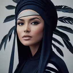 a woman is dressed with a head covering