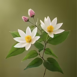 three flowers in a vase on a table