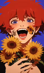 a picture of an anime person holding flowers