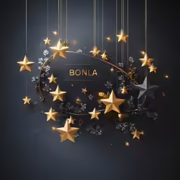 gold stars and a moon in the dark background