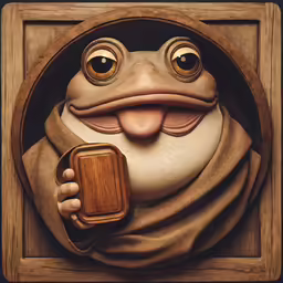 a photo of the face of a frog with a wood book