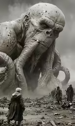 some people standing around an octopus that is large