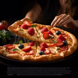 pizza with sliced up toppings on serving plate
