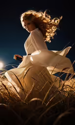 a woman in white dress standing in grass
